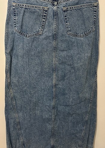 H&M Gri Mavi Midi Denim Etek