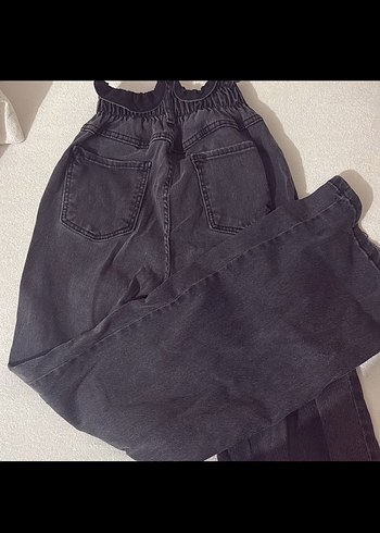 diğer Beden Kadın Siyah Kemerli Bol Kesim Midi Kot Pantolon