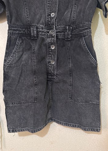 Düğmeli Gri Denim Kısa Tulum - Görsel 2