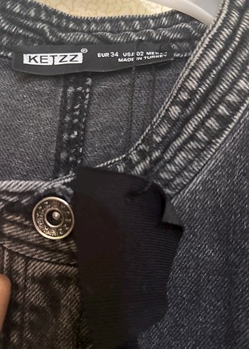 Düğmeli Gri Denim Kısa Tulum - Görsel 6