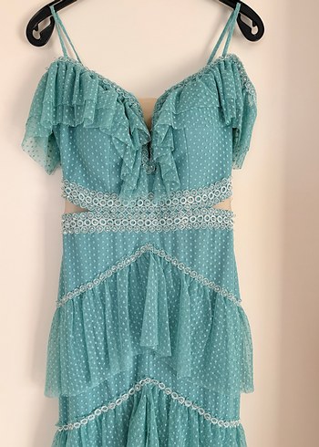 Turkuaz Bohem Uzun Abiye - Görsel 3