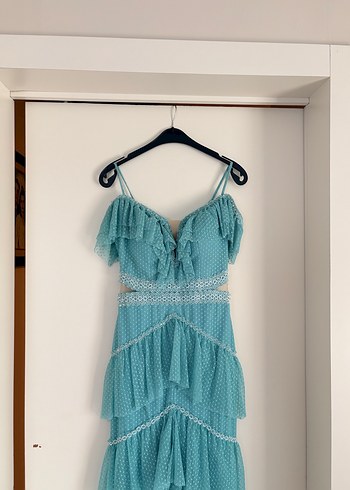 Turkuaz Bohem Uzun Abiye - Görsel 2