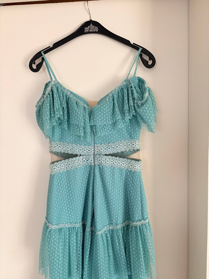 Turkuaz Bohem Uzun Abiye - Görsel 4