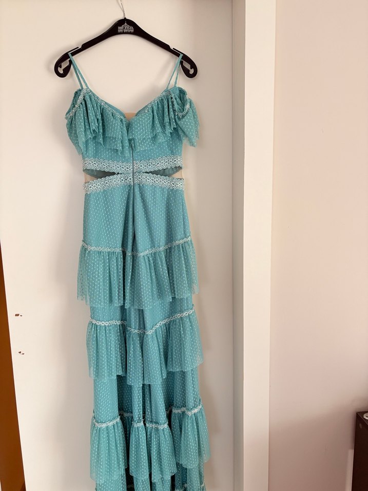 Turkuaz Bohem Uzun Abiye - Görsel 5