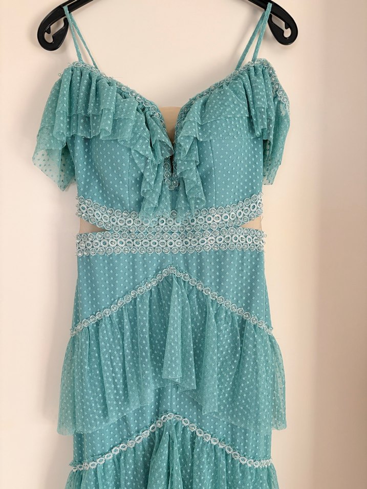 Turkuaz Bohem Uzun Abiye - Görsel 3