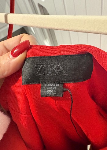 Kırmızı V Yaka Mini Zara Elbise - Görsel 4