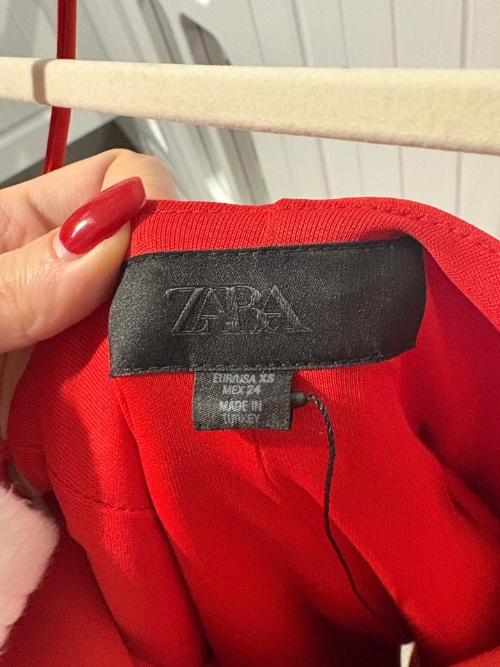 Kırmızı V Yaka Mini Zara Elbise - Görsel 4