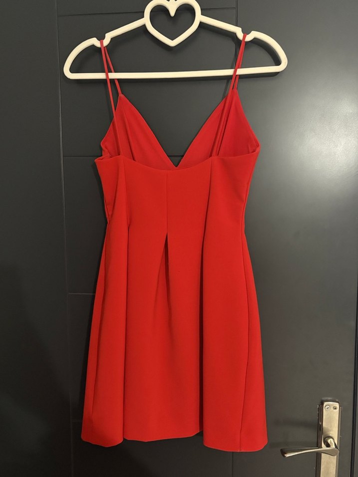 Kırmızı V Yaka Mini Zara Elbise - Görsel 3