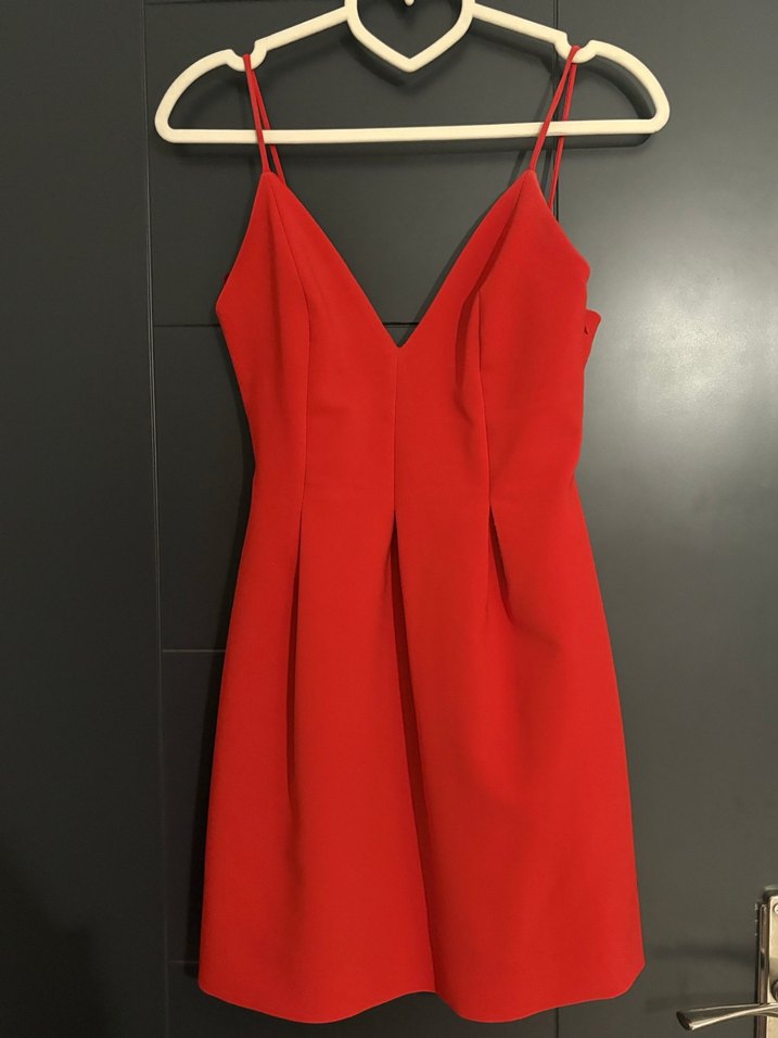 Kırmızı V Yaka Mini Zara Elbise - Görsel 2