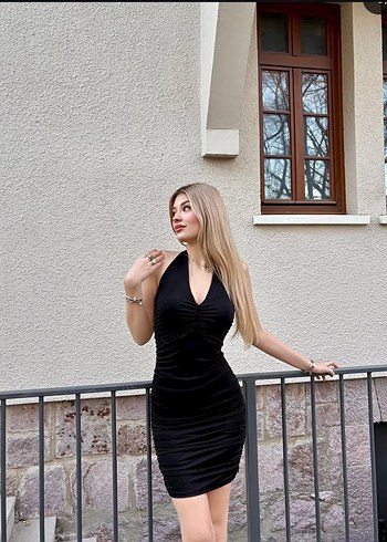m Beden Siyah Drapeli Mini V Yaka Elbise