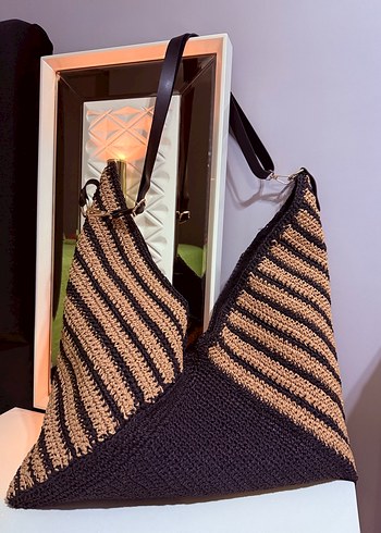 Bohem Zebra Desenli Örgü Kadın Çanta
