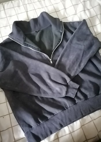 Gri Yarım Fermuarlı Kadın Sweatshirt