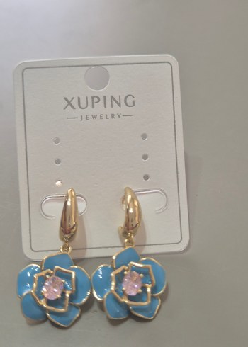 Renkli Boncuklu Mini Mavi Çiçek Küpe