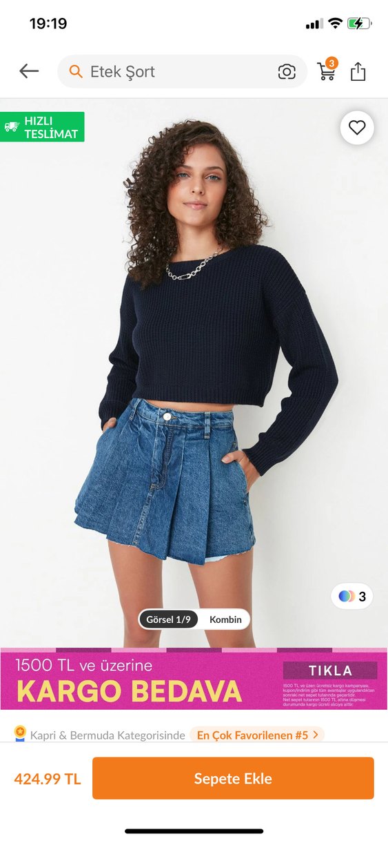 Piliseli Mavi Mini Denim Etek - Görsel 2
