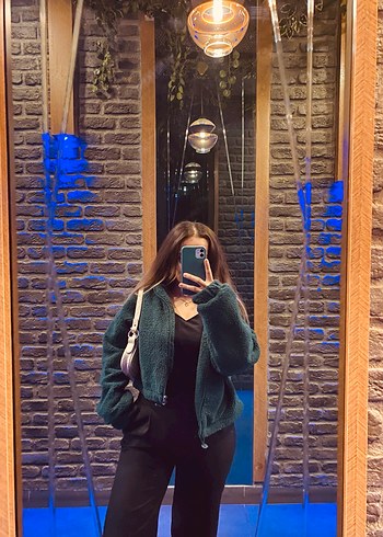 Kapüşonlu Mavi Kadın Polar Ceket - Görsel 3