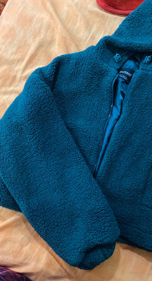 Kapüşonlu Mavi Kadın Polar Ceket - Görsel 2