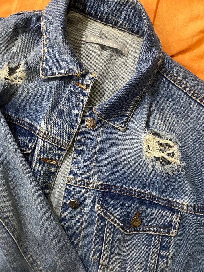 Düğmeli Mavi Kadın Denim Ceket - Görsel 3