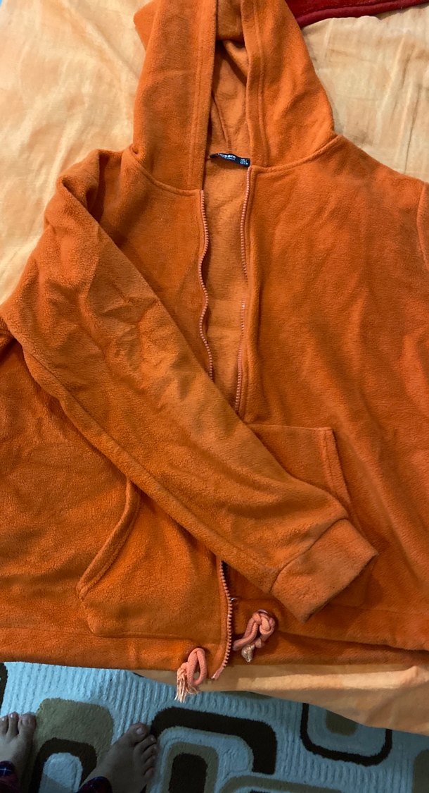 Kahverengi Kapüşonlu Fermuarlı Erkek Polar - Görsel 2