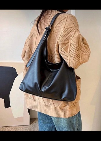 Zara Kahverengi düz çizgili Deri Kadın Omuz Çantası