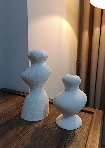 Beyaz Dekoratif Seramik mumluk seti