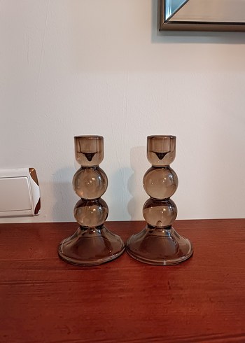 Diğer kahve Cam Mumluk Çift Set