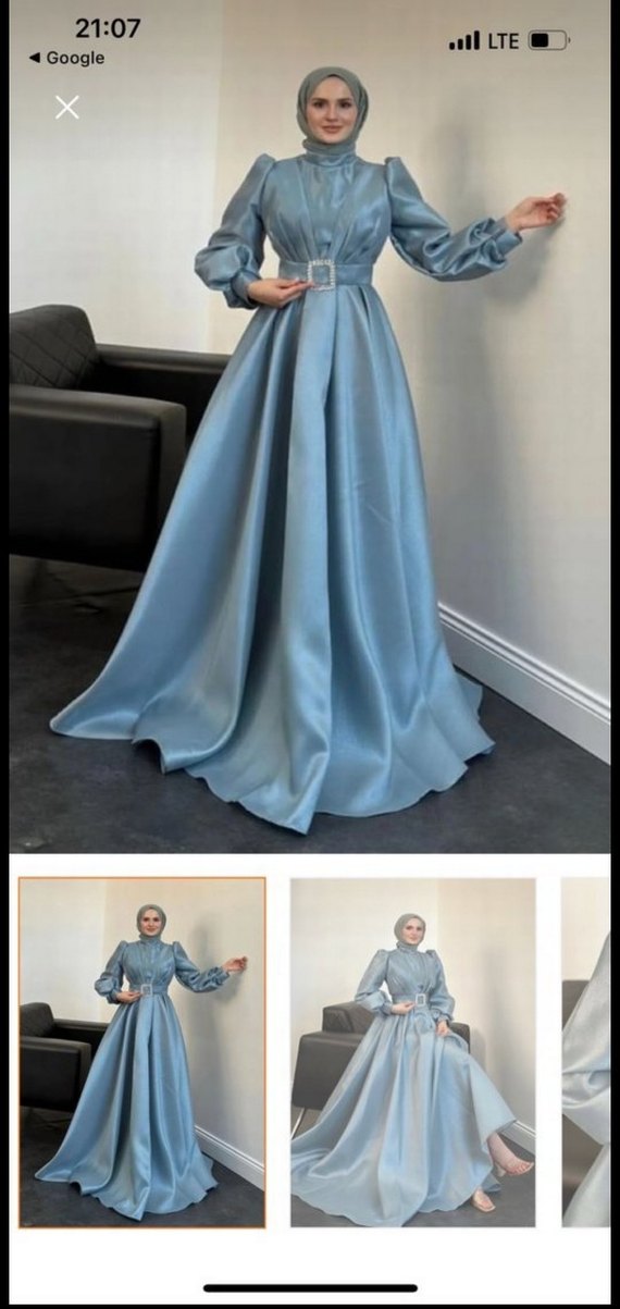 Mavi Drapeli Uzun Abiye Elbise - Görsel 3