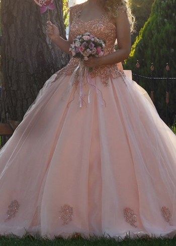 Pudra İşlemeli Prenses Nişan Elbisesi - Görsel 4