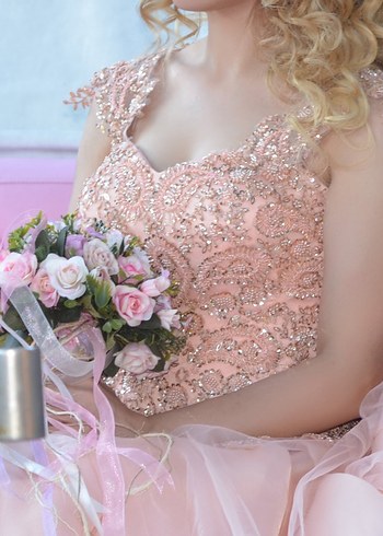 Pudra İşlemeli Prenses Nişan Elbisesi - Görsel 2