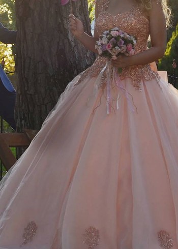 Pudra İşlemeli Prenses Nişan Elbisesi - Görsel 5