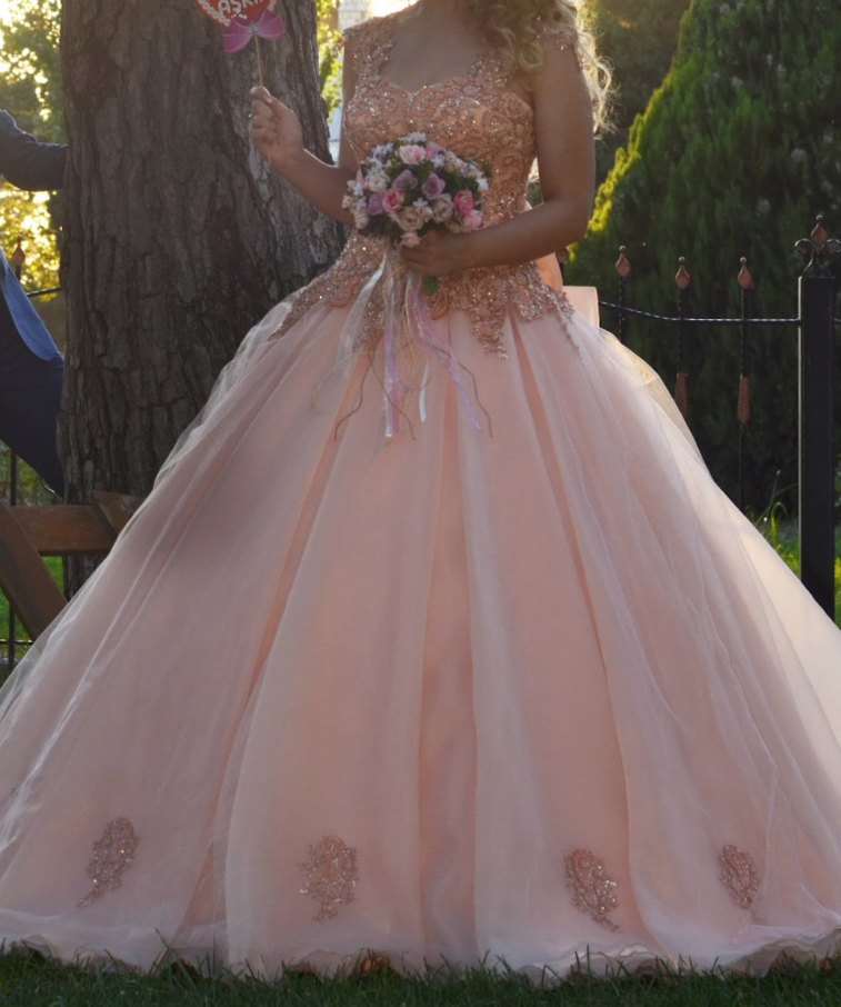 Pudra İşlemeli Prenses Nişan Elbisesi - Görsel 4