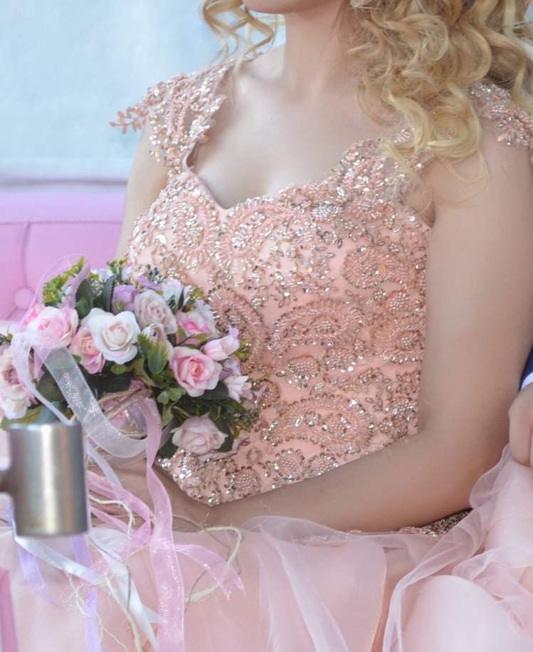 Pudra İşlemeli Prenses Nişan Elbisesi - Görsel 2