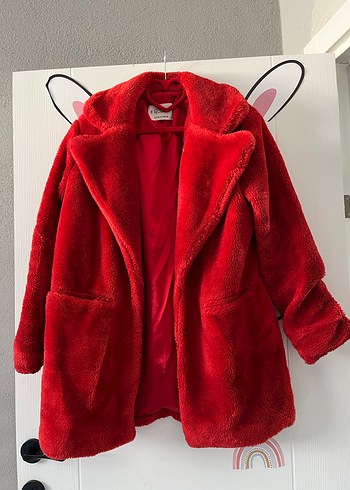 Kırmızı Midi Peluş Mont