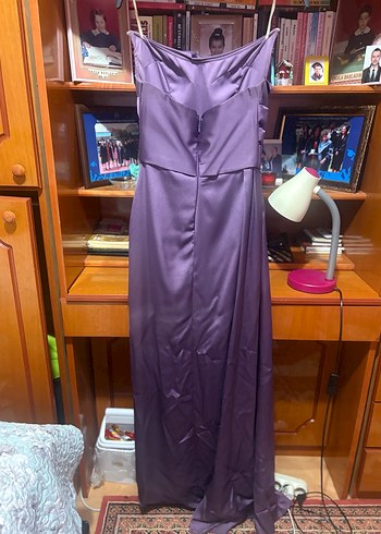 Mor Drapeli Uzun Saten Abiye Elbise - Görsel 5