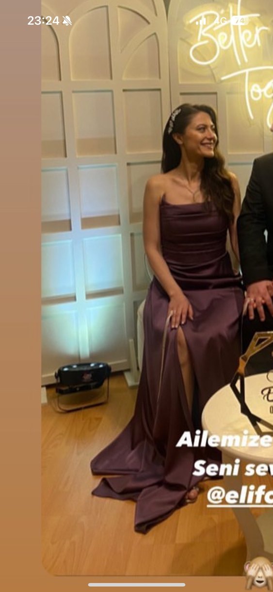 Mor Drapeli Uzun Saten Abiye Elbise - Görsel 2