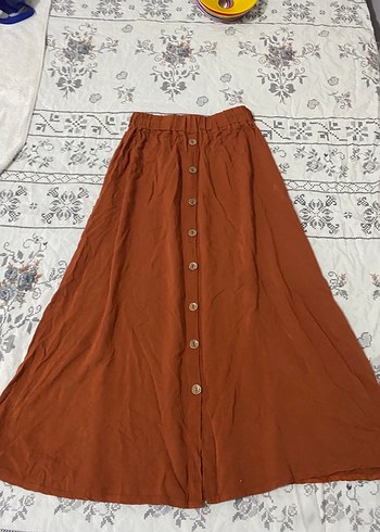 Düğmeli Bohem Tarzı Midi Boy Kahverengi Etek