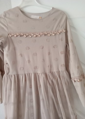 Bej Uzun Kollu Nakışlı Bohem Elbise - Görsel 3