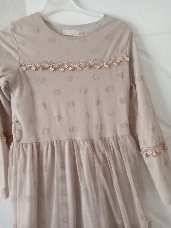 Bej Uzun Kollu Nakışlı Bohem Elbise - Görsel 3