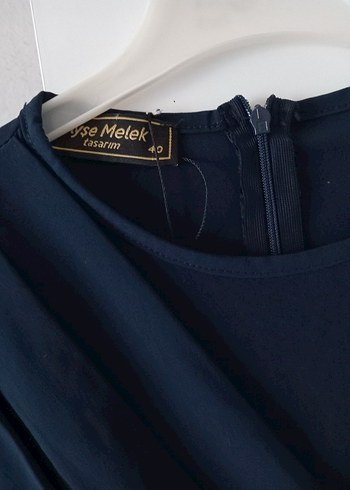 Lacivert Uzun Kollu Drapeli Kadın Elbise - Görsel 2