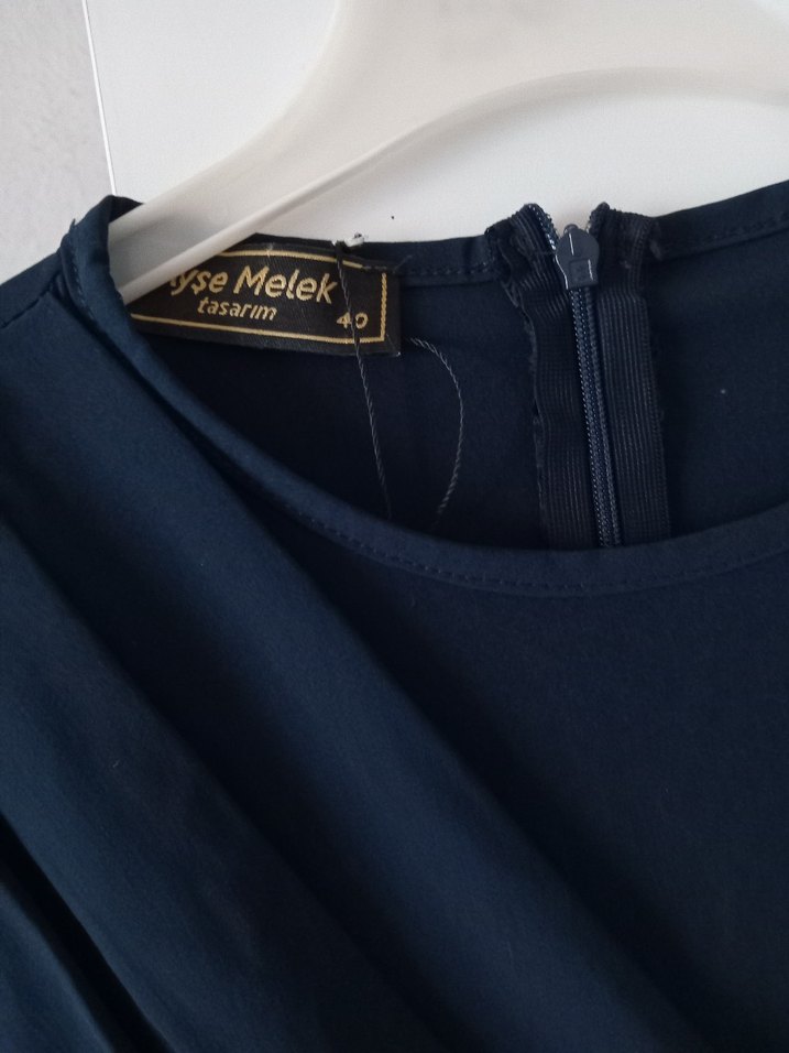 Lacivert Uzun Kollu Drapeli Kadın Elbise - Görsel 2