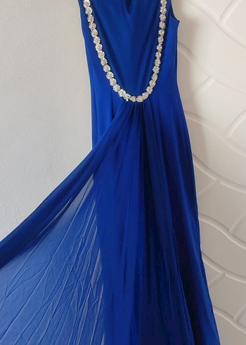 Uzun Kollarsız Mavi V Yaka Elbise - Görsel 2