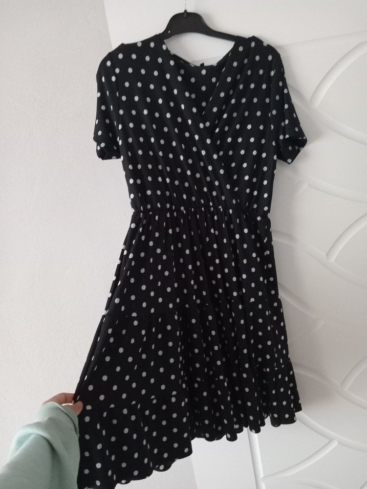 Puantiye Desenli Siyah Mini Elbise - Görsel 2