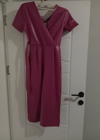 Bordo Drapeli V Yakalı Hamile Tulum deri - Görsel 4