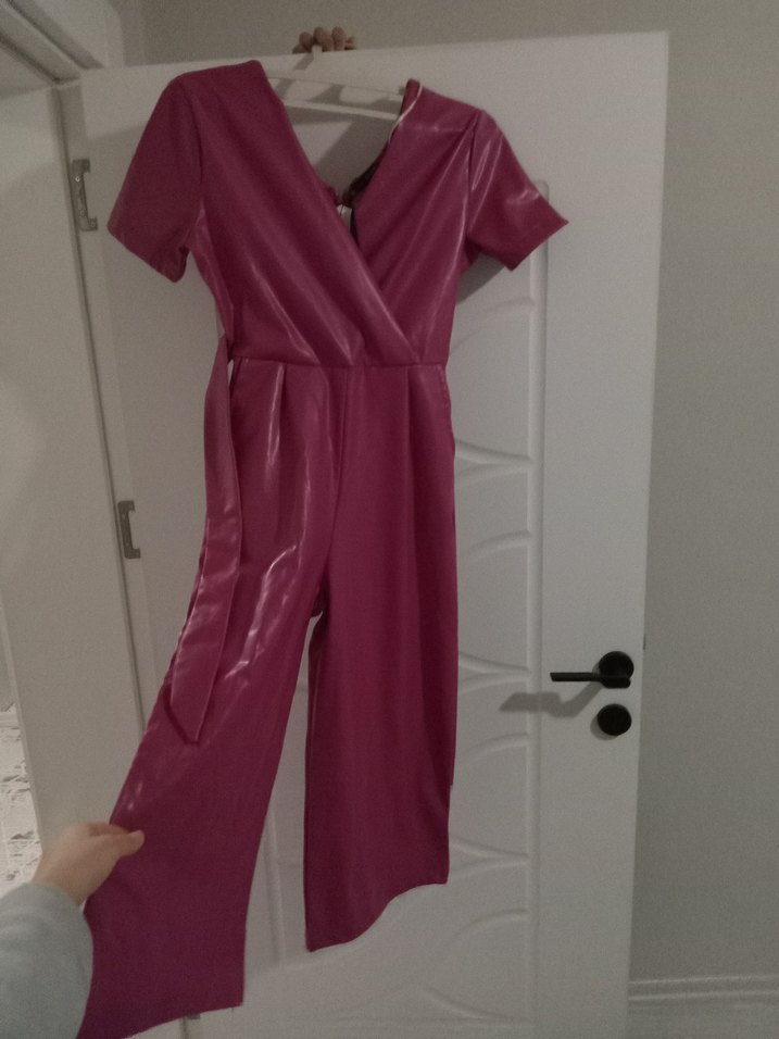 Bordo Drapeli V Yakalı Hamile Tulum deri - Görsel 2