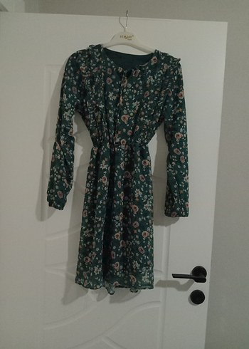 Yeşil Çiçekli Uzun Kollu Bohem Elbise - Görsel 2