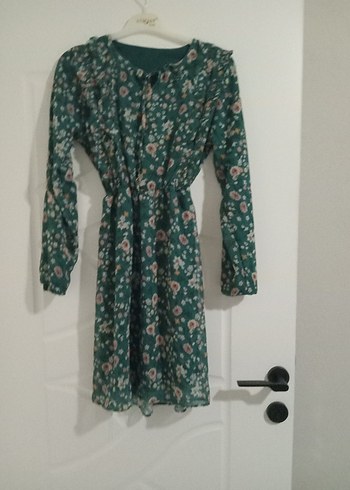 Yeşil Çiçekli Uzun Kollu Bohem Elbise - Görsel 4