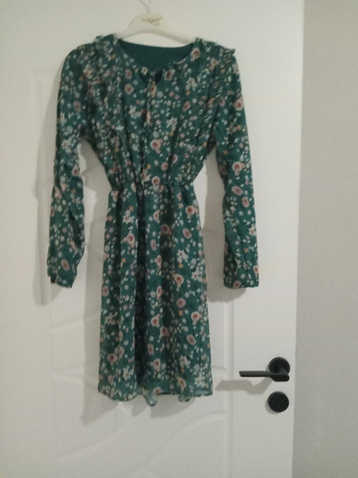 Yeşil Çiçekli Uzun Kollu Bohem Elbise - Görsel 4