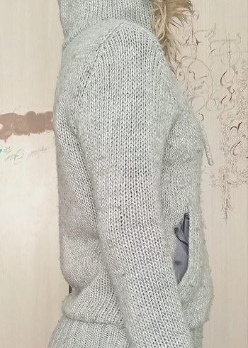 Kadın Gri Kürklü Triko Sweatshirt - Görsel 4