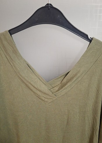 Yeşil V Yaka Hamile Keten Gömlek - Görsel 5