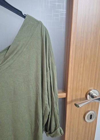 Yeşil V Yaka Hamile Keten Gömlek - Görsel 4