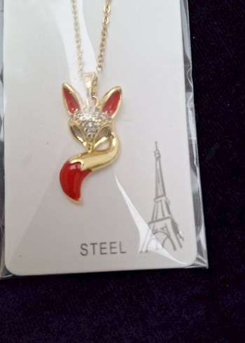 Renkli Baskılı Zincir Detaylı Altın Kadın Kolye - Görsel 2